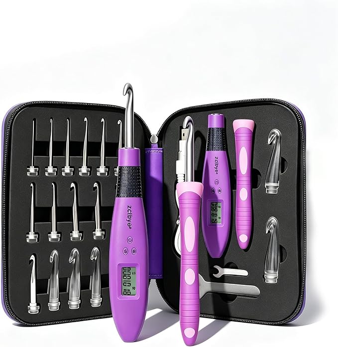 Light Up Crochet Hook Set with Stitch Counter,Crochet Kit with 18 Different Size Interchangeable Crochet Needle,Ergonomic with 2 Levels Led and Digital Stitch Counter for Crocheting and Knitting