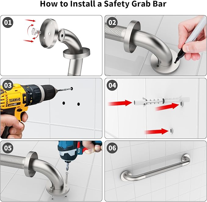 Shower Grab Bar 20 Inch, iHansee Brushed Nickel Bathroom Grab Bar w/Anti-Slip Knurled Grip, Stainless Steel Bath Safety Bars Support Handrail for Senior Elderly, Toilet Bathtub Balance Handle for Wall