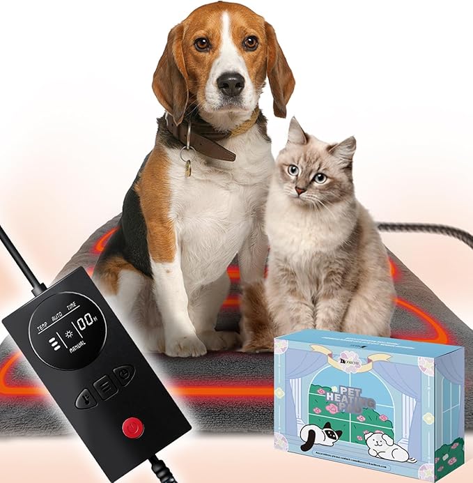 Pressure Activated Pet Heating Pad 29 x 20,Gravity Sensing,Automatic or Manual Mode,Heated Dog Bed with Timer,Adjustable Temperature,Chew Resistant Cord,Waterproof & Washable Heated Pet Bed Mat