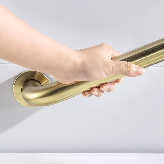 KIBI 24" Curved Bathroom Safety Grab Bar – Stainless Steel Shower & Bathtub Support Handle for Seniors, ADA-Style Anti-Slip Wall Mounted Rail, Rust-Resistant Brushed Gold Finish