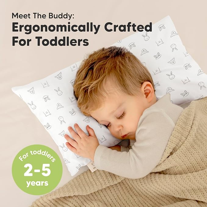 Toddler Pillow with Pillowcase - 10x18 My Little Dreamy Kids Travel Bed Pillows for Sleeping, Organic Cotton Small Pillowcase, Soft & Breathable, Machine Washable, Toddlers 2-5 years old (KeaDoodles)