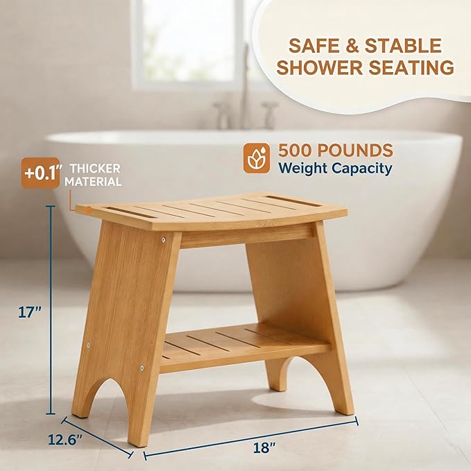 HDPS Shower Benches for Inside Shower to Sit on, Waterproof Shower Chair with Storage Shelf, Heavy Duty 500-lb Shower Seat, Shower Stool for Shaving Legs, Indoor/Outdoor Use