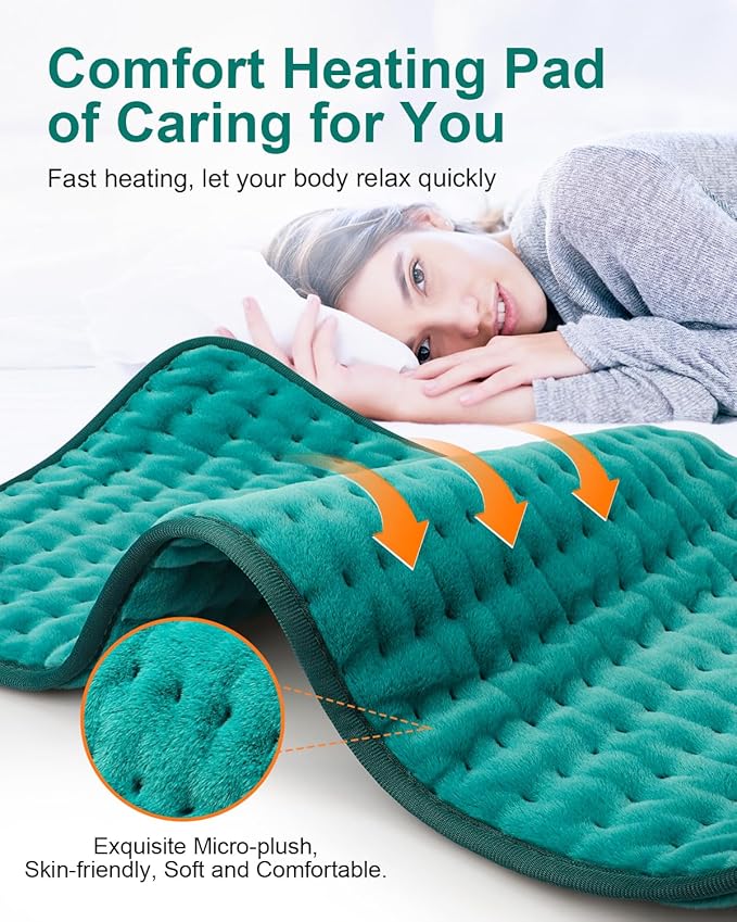 Heating Pad for Back & Period Cramps, Mothers Day Gifts & Birthday Gifts for Women Mom Men Dad, Electric Heating Pads for Abdomen/Waist/Shoulder, 12" x 24", 6 Heat Settings, 4 Auto-Off, Teal Green