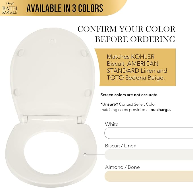Bath Royale Round Toilet Seat Replacement with Cover BR500-01 Slow Close, Heavy Duty Sturdy, Stain-Resistant, No Jiggle and Easy to Clean, Fits All Toilet Brands, Executive Series - Biscuit/Linen,