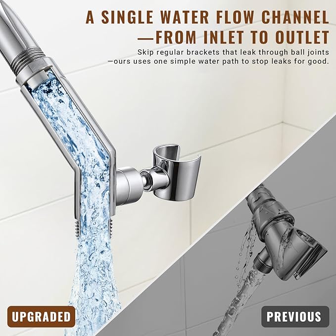 G-Promise All Metal Handheld Shower Head Holder with Extra-Wide Adjustable Angle Range, Solid Brass Shower Wand Bracket with Pivot Ball, Universal Bathroom Part Replacement (Chrome)