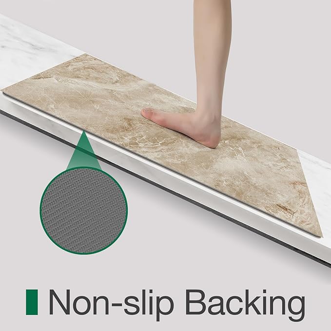 LUMI Ultra Thin Bath Mat, Super Absorbent Quick Dry Bathroom Rugs, Non-Slip Bathroom Mats, Marble Bathmats Fit Under Door, Bathtub, Sink, Shower Room, 24"x44", Brown