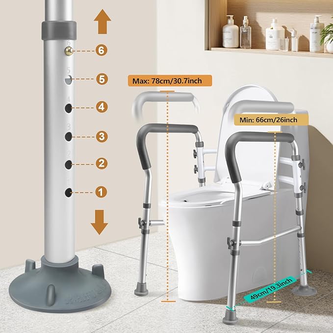 Toilet Safety Rails for Seniors, Adjustable Toilet Safety Frame Handles Fits Most Toilets, Mothers Day Gifts for Handicap and Disabled Seniors Elderly, Foldable, Safe Weight Capacity of 330 lbs(150KG)