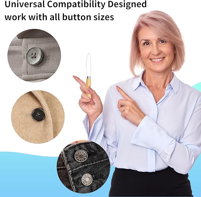 Beiprano 3 Pack Button Hook Tool for Seniors & Arthritic Hands - One Handed Button Assist Device with Comfort Grip Handle - Dressing Aid for Shirts, Pants, Wedding Dresses