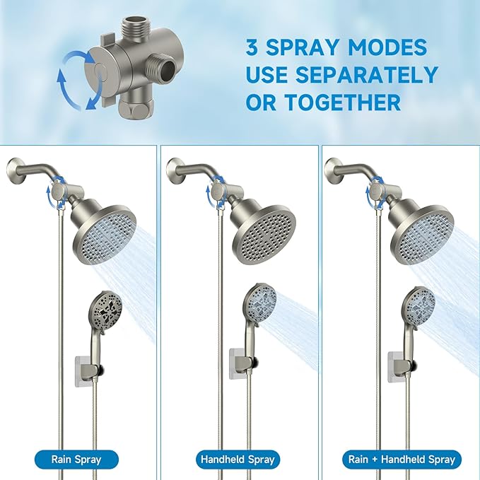 Shower Heads With Handheld Spray Combo,6" High Pressure Rain Shower Head with Filters,5" Handheld Filtered Shower Head,Dual Shower Head Set With 69" Stainless Steel Shower Hose