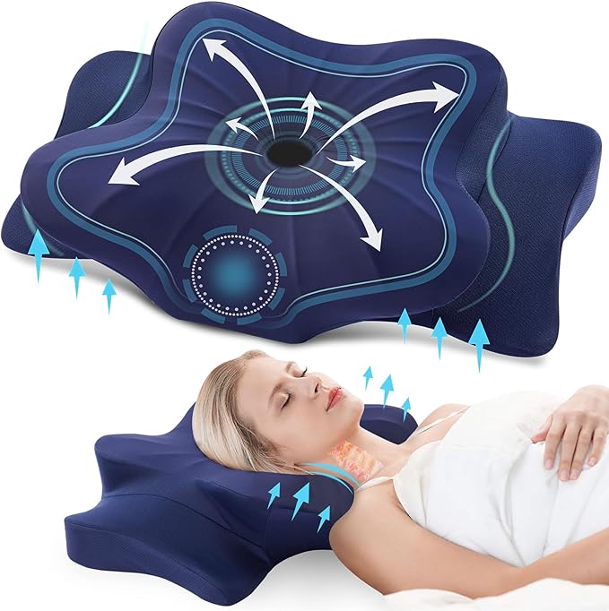 DONAMA Cervical Pillow for Neck and Shoulder Pain Relief, Cooling Contour Memory Foam Pillow, Dual-Height Ergonomic Neck Support Pillow for Side Back Stomach Sleepers with Removable Pillowcase
