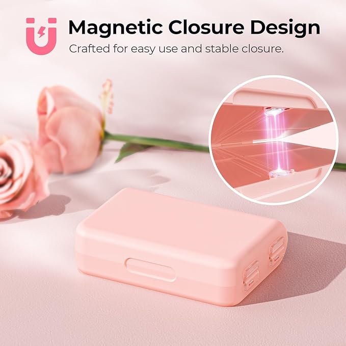 AUVON Daily Pill Organizer Fit with Your Purse or Pocket, Compact Pill Case Travel Essentials with Magnetic Folding Closure & Long-Lasting Hinges, Pill Box for Fish Oils, Supplement, Vitamins (Pink)