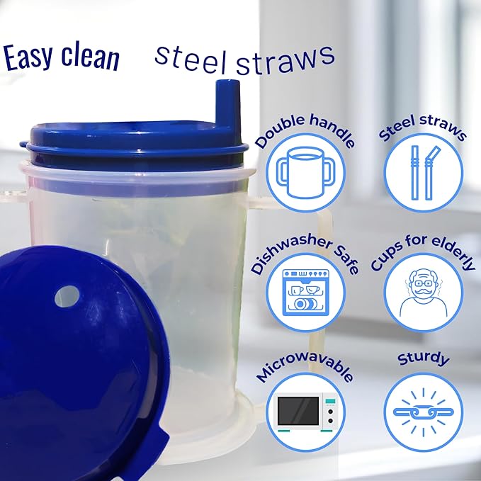 Adult sippy cups for elderly spill proof with straw Adult sippy cup for elderly spill proof | Spill proof cup | Set of 5 pcs with stainless steel straws and dishwasher