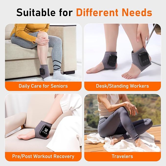 Foot Renew Triple Method Massager, Cordless & Portable Ankle Massager, With Three Levels of Vibration and Heating, Relieves Foot and Ankle Discomfort, Suitable for Home and Travel Use (2pcs)