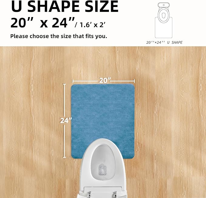 TYUU Toilet Rug, Thin Toilet Rugs U Shaped Washable Non Slip Absorbent Quick Dry Low Pile Toilet Mat, 20"x24" U Shape Denim Blue