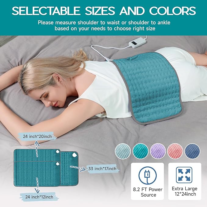 Heating Pad for Period Cramps, Heating Pad for Back/Neck/Shoulder Muscle Pain, 6 Heating & 4 Timer Setting, Auto Shut Off, Moist Heat & Machine Washable, Birthday Christmas Gifts for Women Mom, Cyan
