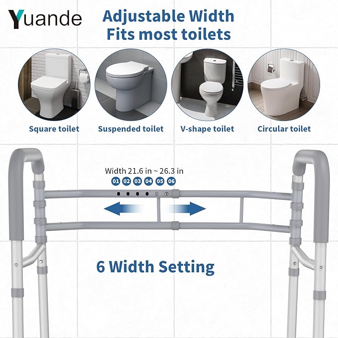 Toilet Safety Rails, YuanDe Foldable Handicap Toilet Rails with Handles Fit Any Toilets, Adjustable Toilet Safety Frame for Seniors, Elderly, Handicap & Disabled (300 LB)