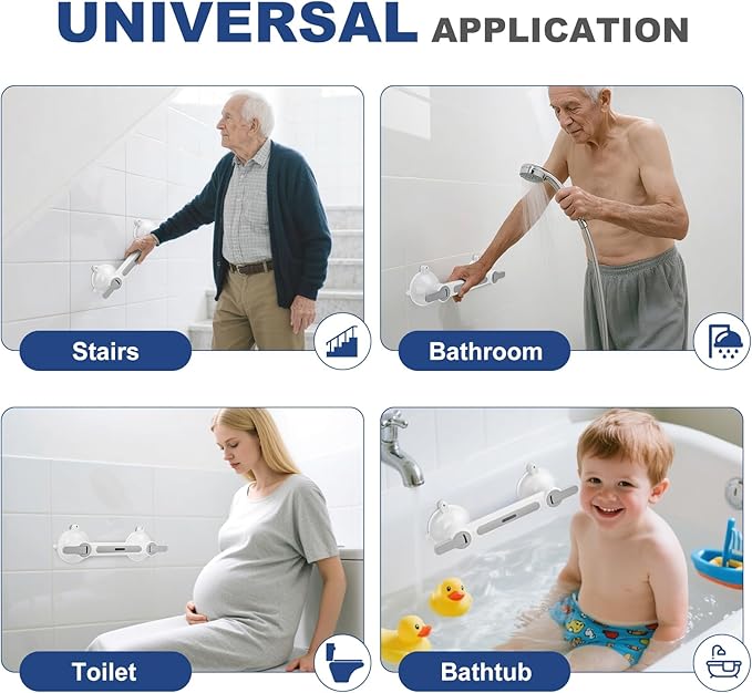 Shower Handle MAX 441LBS, Heavy Duty Suction Cup Grab Bar for Shower Bathtub, No Drilling Safety Handle for Elderly Disabled Handicap Seniors, 12.6-Inch Removable Bathroom Handrail with Non-Slip Mat