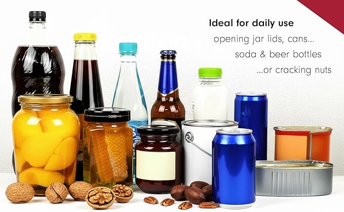 Tredoni Jar & Bottle Opener, Easy Wrench Grip/Tighten Lid Opener, Multi-Purpose Opener for Caps, Cans & Nuts -Italian Stainless Steel