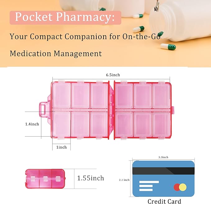 Large Pill Organizer with Medicine Labels, Pill Dispenser 12-Compartment Travel Medication Storage Case, 7-Day Pill Box for Vitamins & Supplements (Blue, 161 Labels)
