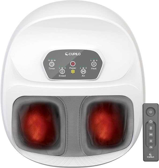 CuPiLo Foot Massager with Heat, Upgraded Full Feet Shiatsu Massage, Remote Control Multi-Level Settings Foot Massager for Neuropathy(White)