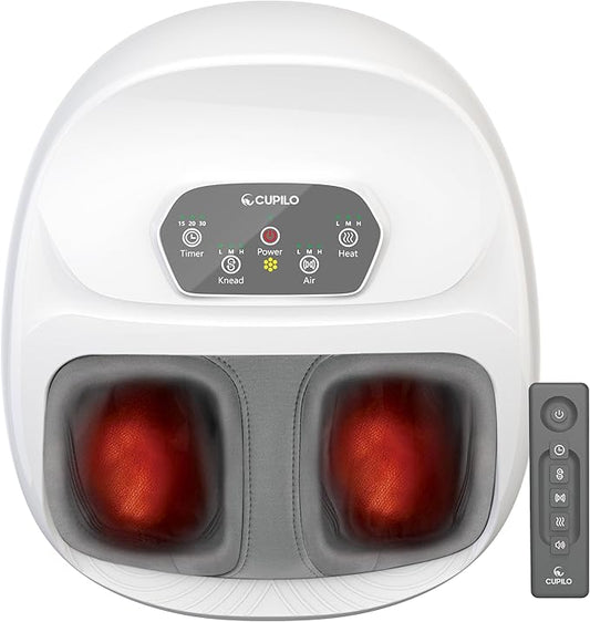 CuPiLo Foot Massager with Heat, Upgraded Full Feet Shiatsu Massage, Remote Control Multi-Level Settings Foot Massager for Neuropathy(White)