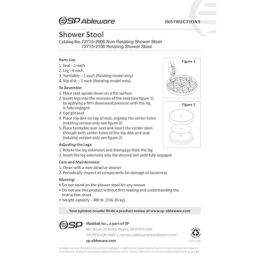 SP Ableware 727152100 Rotating Shower Stool, Adjustable Legs
