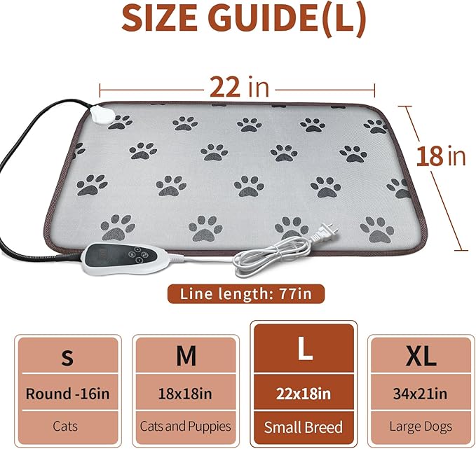 GOLOPET Pet Heating Pad 22x18 in with Smart Thermostat Switch and Power Line Protection Tube,Obtained MET and UL Dual Certification,Waterproof Cat Heating pad-Paw Print
