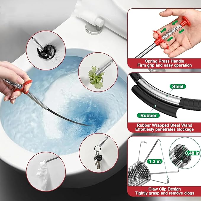 Drain Snake,79 inch Flexible Grabber Claw Pick Up Reacher Tool,Drain Clog Remover - Gutter Cleaning Tools for Home Sink, Bathroom Tub,Drain, Toilet, Tight Spaces
