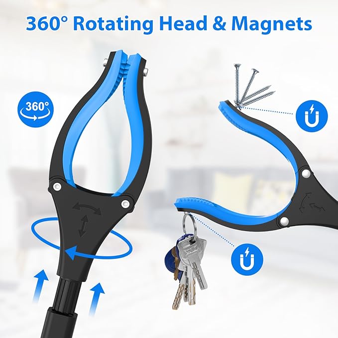 34" Grabber Reacher Tool, 2-Pack Foldable Reacher Grabber Pickup Tool with 360° Rotating Jaw & Magnets, Grabber Tool Heavy Duty