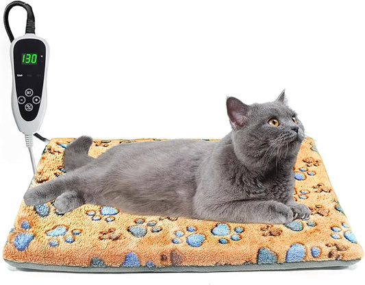 GOLOPET Cat Heating Pad 17×13 in Heated Cat Bed with Intelligent Constant Temperature Switch,Waterproof with Metal Protective Tube Puppy Whelping Supplies, Comes with a Plush Cotton Sleeve-Apricot