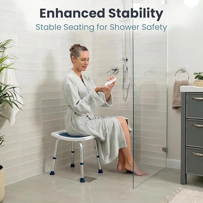 PELEGON Shower Chair for Inside Shower (350 lb) - Adjustable Height, Padded Seat, Shower Chair for Elderly and Disabled - Shower Chair for Adults, Tub Chairs for Bathtubs - Dark Blue