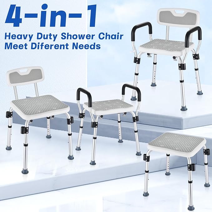 Shower Chair for Elderly and Disabled Inside Shower, Shower Seat for Inside Tub 450 LB Heavy Duty, Shower Chair with Arms and Back,Padded Handicap Bath Chairs for Seniors for Shower Stal