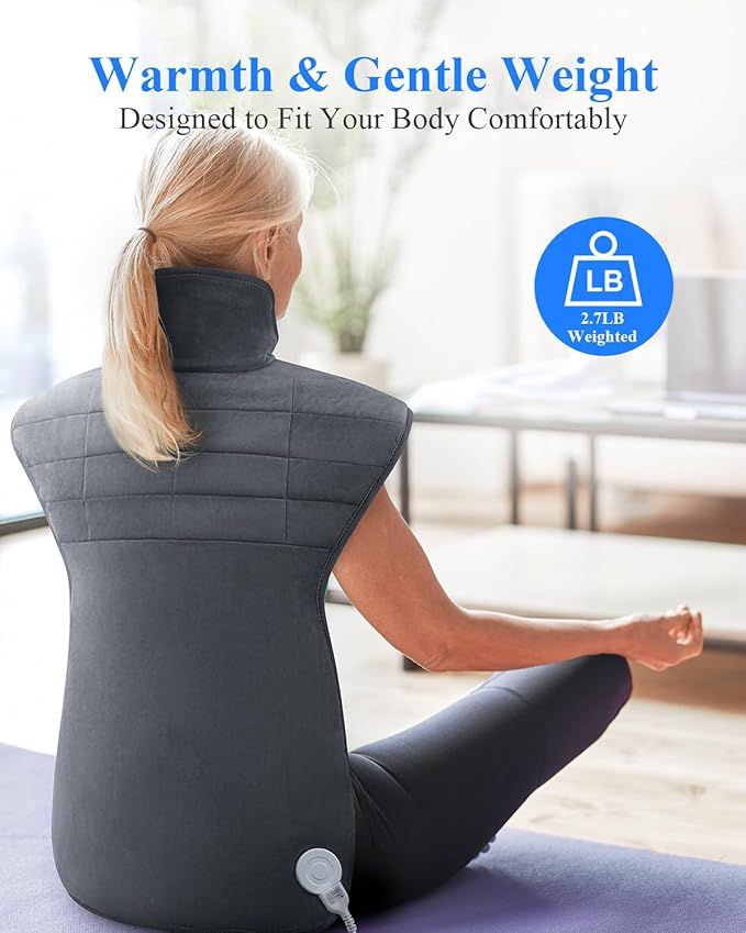 Weighted Heating Pad for Neck and Shoulders and Back, Mothers Day Gifts for Mom Wife, 22"x37" Large Heat Pad for Pain Relief and Daily Relaxtion, 6 Heat Levels 4 Timers, Auto-Off, Gifts for Women Men