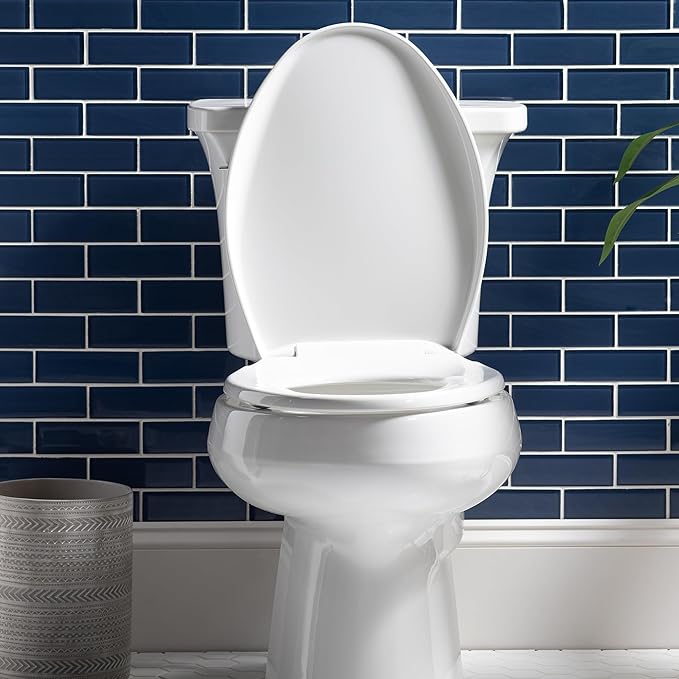 Mayfair Aurora Slow Close Toilet Seat, Easy Clean Hinges and Adjustable Perfect Fit Plastic Seat, Made in USA, Elongated, White