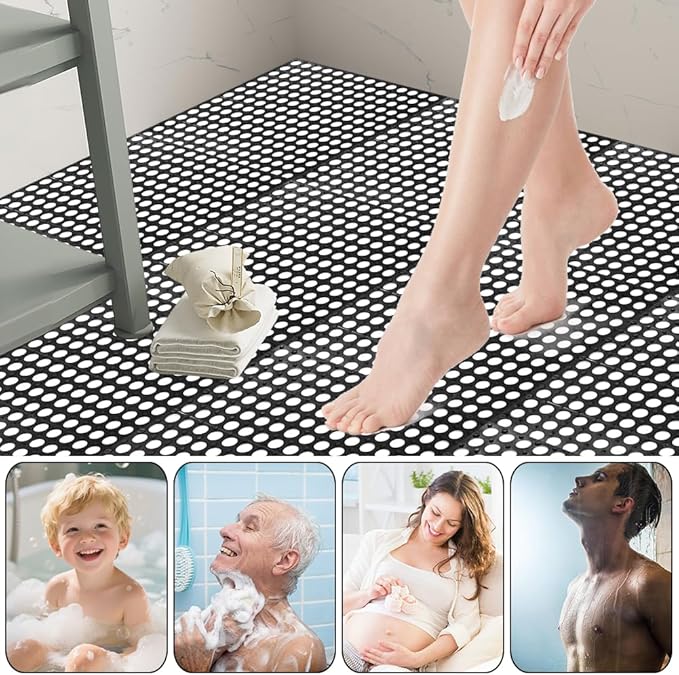30 Pack Drainage Interlocking Tiles, 12”x12” Modular Interlocking Floor Tiles with 1 Pc Plastic Hammer Non Slip Rubber Floor mat with Holes for Pool Bathroom Deck Kitchen Patio