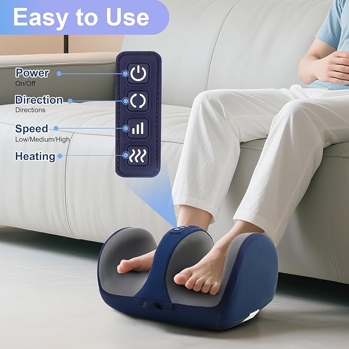Foot Massager with Heat, Electric Foot and Calf Massager with Roller, Deep Tissue Massage for Plantar Fasciitis, Neuropathy & Pain Relief, Gifts for Women & Men(Black)
