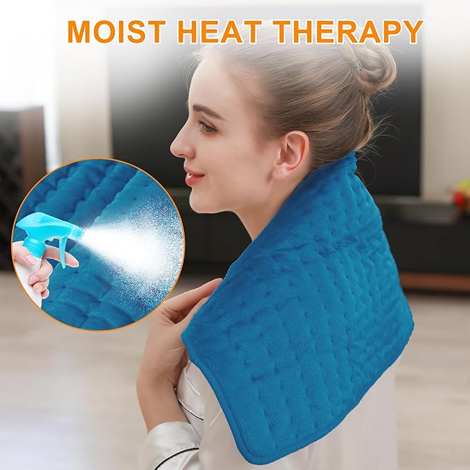 Deepsoon Heating Pad,Electric Heating Pads for Back,Neck,Moist Heating Pad for Abdomen Shoulder Knee Legs,Dry/Moist Heat&Auto Shut Off,Mother's Day Birthday for Men and Women,Blue,24x12 Inch