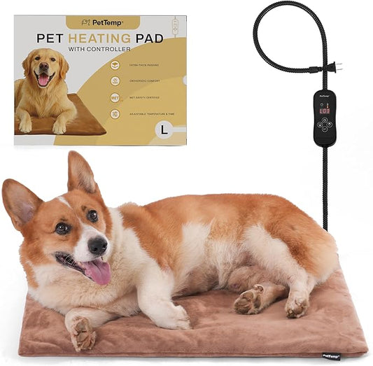Large Dog Heating Pad & Heated Pet Bed for Big Dogs and Multiple Pets, Waterproof Pet Heating Pad with 5 Adjustable Heat Settings, Timer, Auto Shut-Off and Chew Resistant Cord, 26'' x 20''