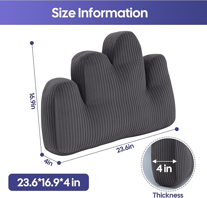 Lumbar Support Pillow for Recliner, Back Support Pillow for Office Chair, Ergonomic Corduroy Lumbar Pillow with Shredded Foam, Lower Back Pain Relief for Gaming Chair, Couch, Dark Grey