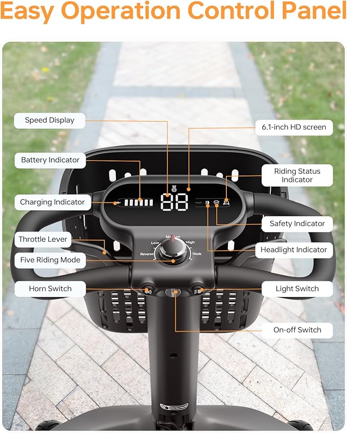 Paiseec S3 Pro Mobility Scooters for Adults, 40 Miles Long Lasting Mobility Scooter, Lightweight Travel Scooter for Seniors, 300 lbs Capacity, AI Speed Control, 250W Motor (Grey-40miles-S3)