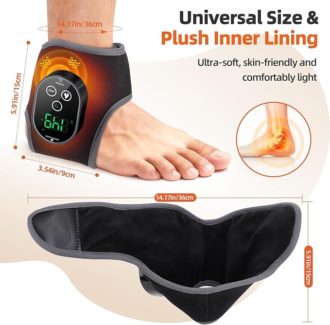 Cordless Ankle Heating Pad, Foot and Ankle Massager for Pain Relief, Rechargeable Heated Ankle Wrap with 4 Heats, 2 Vibrations, 3 Timers, Gifts for Women Men (Black)