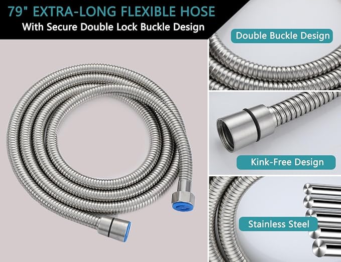 2-in-1 High Pressure Handheld Shower Head Set with Long Hose & Bracket - 2 Function Spray Wand, High Flow RV & Dog Shower Combo in Brushed Nickel