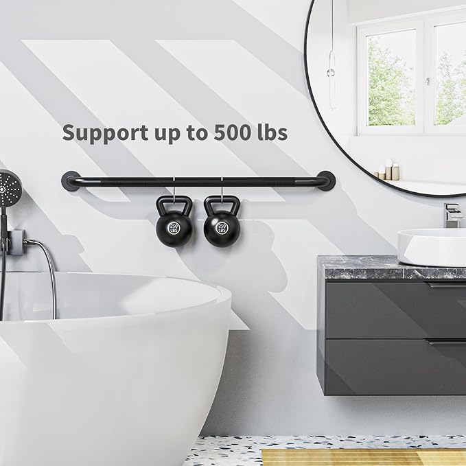 Matte Black Grab Bar 36 Inch, iHansee Anti-Slip Bathroom Grab Bar w/Knurled Texture Grip, Stainless Steel Safety Handrail for Toilet Bathtub, Wall-Mount Shower Handle Handicap Bars for Senior Elderly