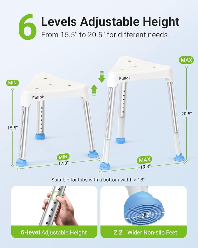 Space-Saving Triangular Shower Chair for Inside Shower, FSA/HSA Eligible 400 lbs Adjustable Shower Stool for Elderly and Disabled, Non-Slip Bathtub Chair with Stable-Bracing, Tool-Free Assembly, White