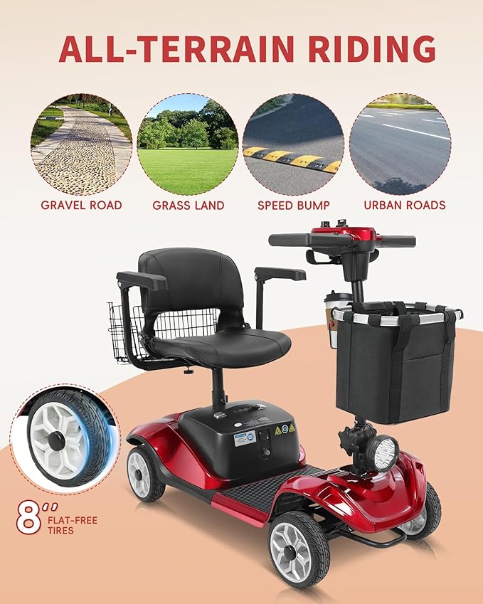 Mobility Scooter,330lbs Capacity,4 Wheel Mobility Scooters for Seniors/Adults with 18 Miles 350W 330LBS Capacity,Detachable Lithium Battery, Adjustable Seat,Shock Absorber