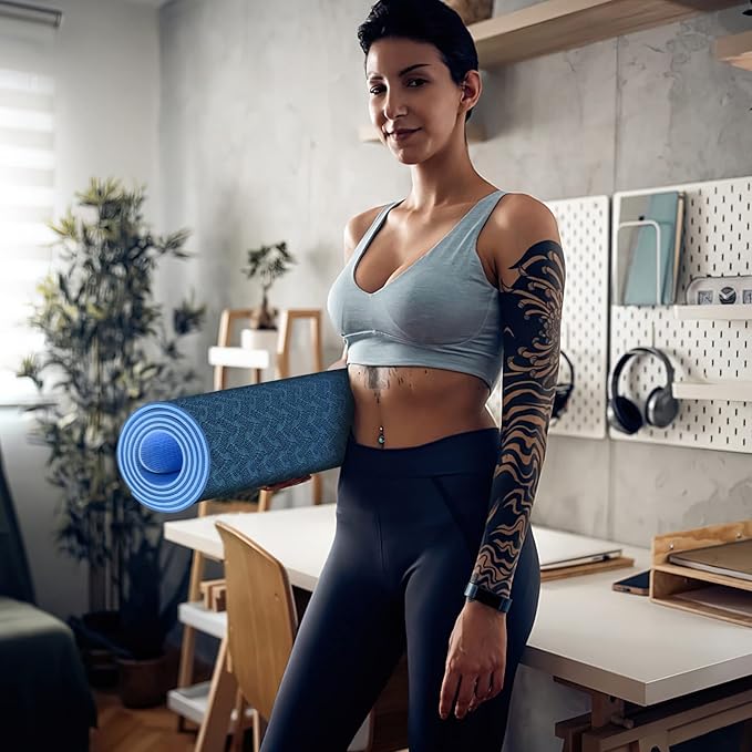 Yoga Mat 1/3" (8mm) Thick Non-Slip, Women Men Fitness & Exercise Mat, 72"Lx24"W Eco-Friendly TPE Workout Mat with Carrying Strap for Yoga, Pilates, Home Gym, Floor Exercises