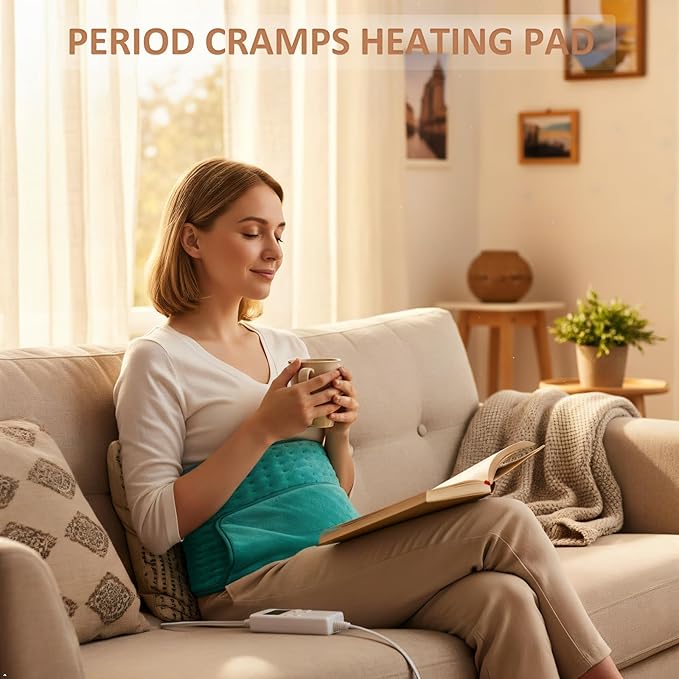 Heating Pad Back Pain Relief Electric Heating Pad for Period Cramps Lower Back Neck Shoulders Pain Relief 6-Hour Auto Off 12x24 Heated Pad + 20" Belt 4 Timer 6 Heat Level Wrap (Turquoise)
