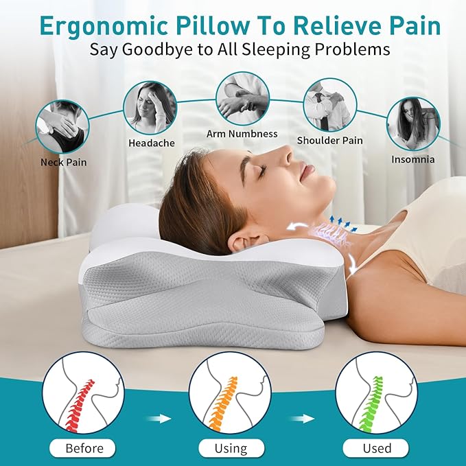 Besyodo Cervical Pillow for Neck Pain Relief, Ergonomic Neck Pillow for Sleeping Contour Memory Foam Pillows, Orthopedic Bed Pillow for Side Back Stomach Sleepers