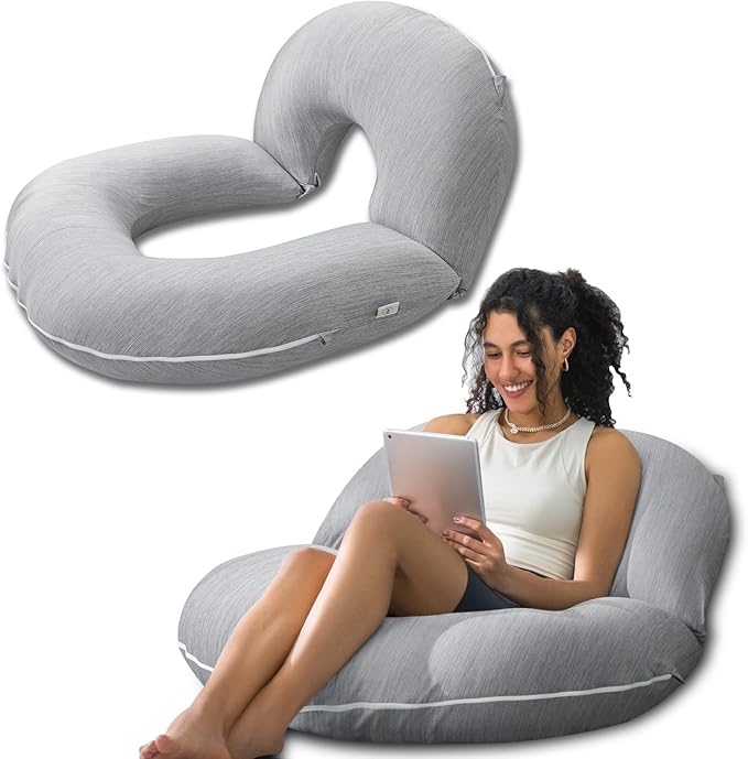 INSEN Reading Pillow, Back Pillow for Sitting in Bed for Reading, Nurse & Relax, Reading Pillow for Adults, Moms & Kids, Sit Up Pillow for Bed, Glossy Gray