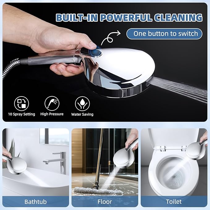 12” All Metal Rain Shower Head, High Pressure Rainfall Shower Head with Handheld Spray Combo, 5” Handheld Spray Powerful Clean 10-Mode, 16" Shower Extension Arm, 71" Hose, 3-Way Diverter, Chrome